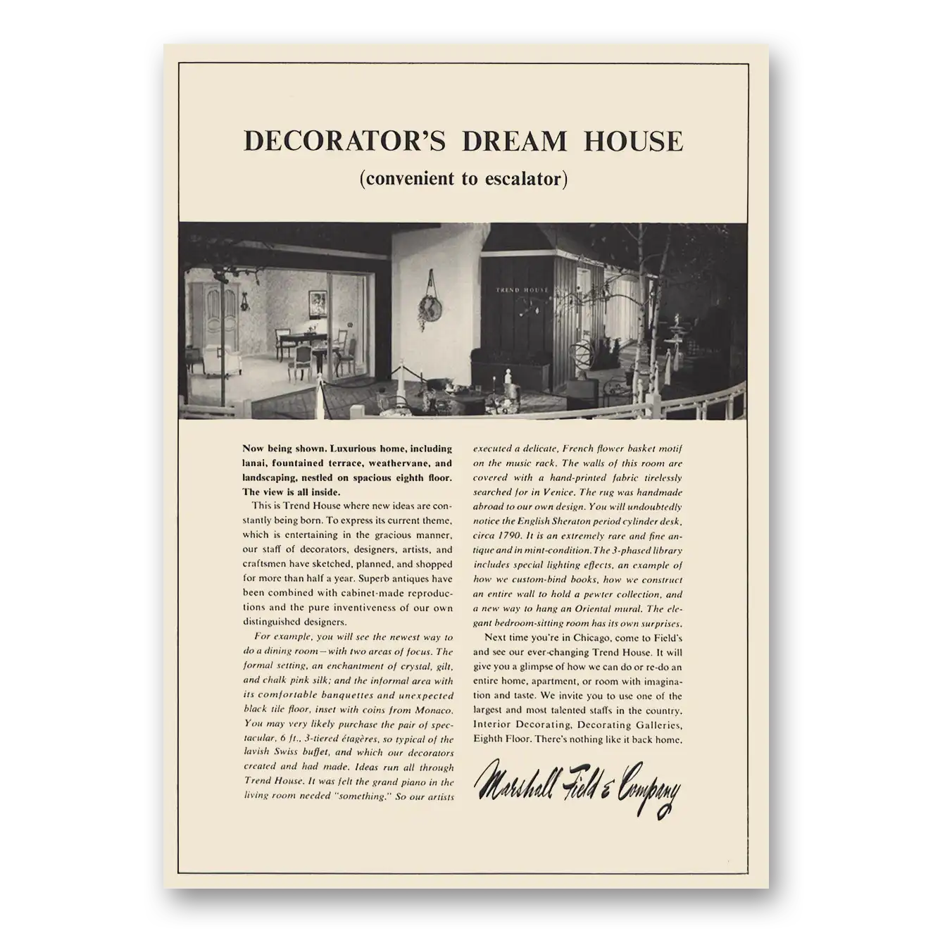 1963 Marshall Field Decorators Dream House Vintage Magazine Print Ad