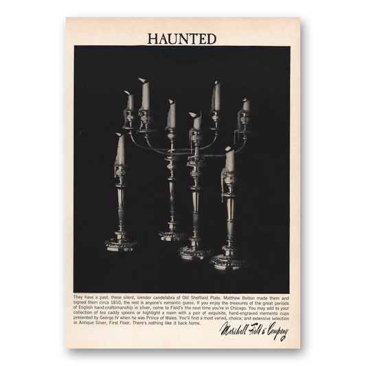 1963 Marshall Field Antique Silver Haunted They Have a Past Vintage Magazine Print Ad