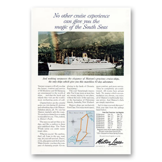 1963 Matson Line No Other Cruise Experience Vintage Magazine Print Ad