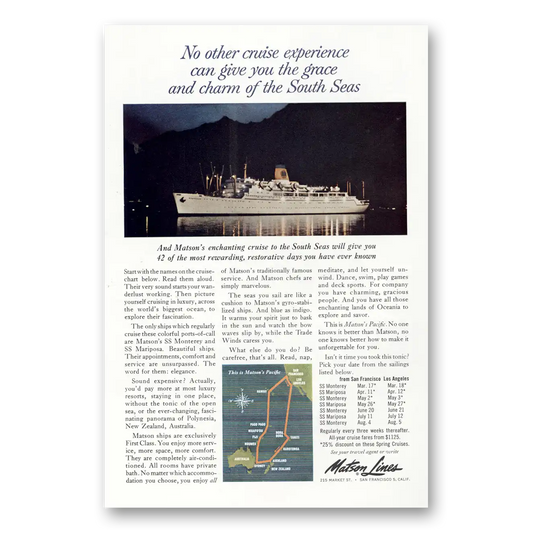 1963 Matson Line Charm of the South Seas Vintage Magazine Print Ad