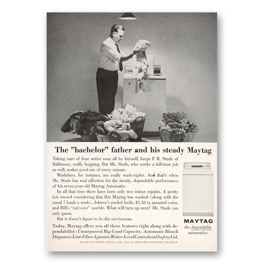 1963 Maytag Washer Bachelor Father and His Steady Vintage Magazine Print Ad