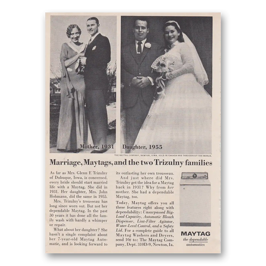 1963 Maytag Washer Marriage Maytags and the Two Trizulny Families Vintage Magazine Print Ad