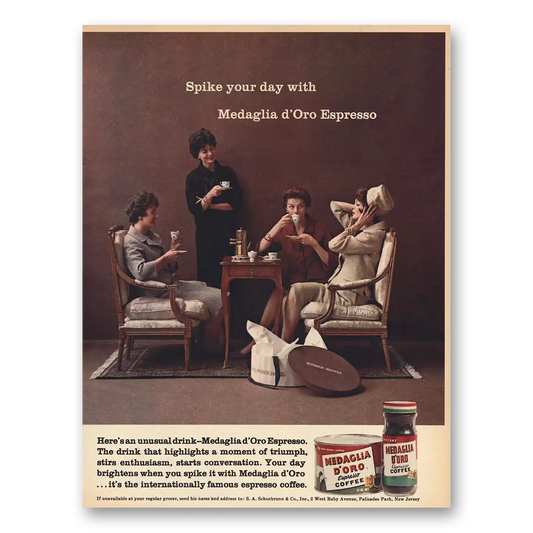 1963 Medaglia D Oro Coffee Spike Your Day Vintage Magazine Print Ad