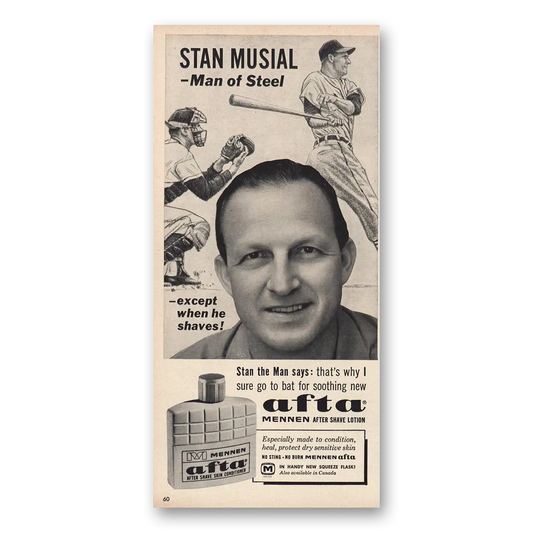 1963 Afta After Shave Stan Musial Man of Steel Vintage Magazine Print Ad