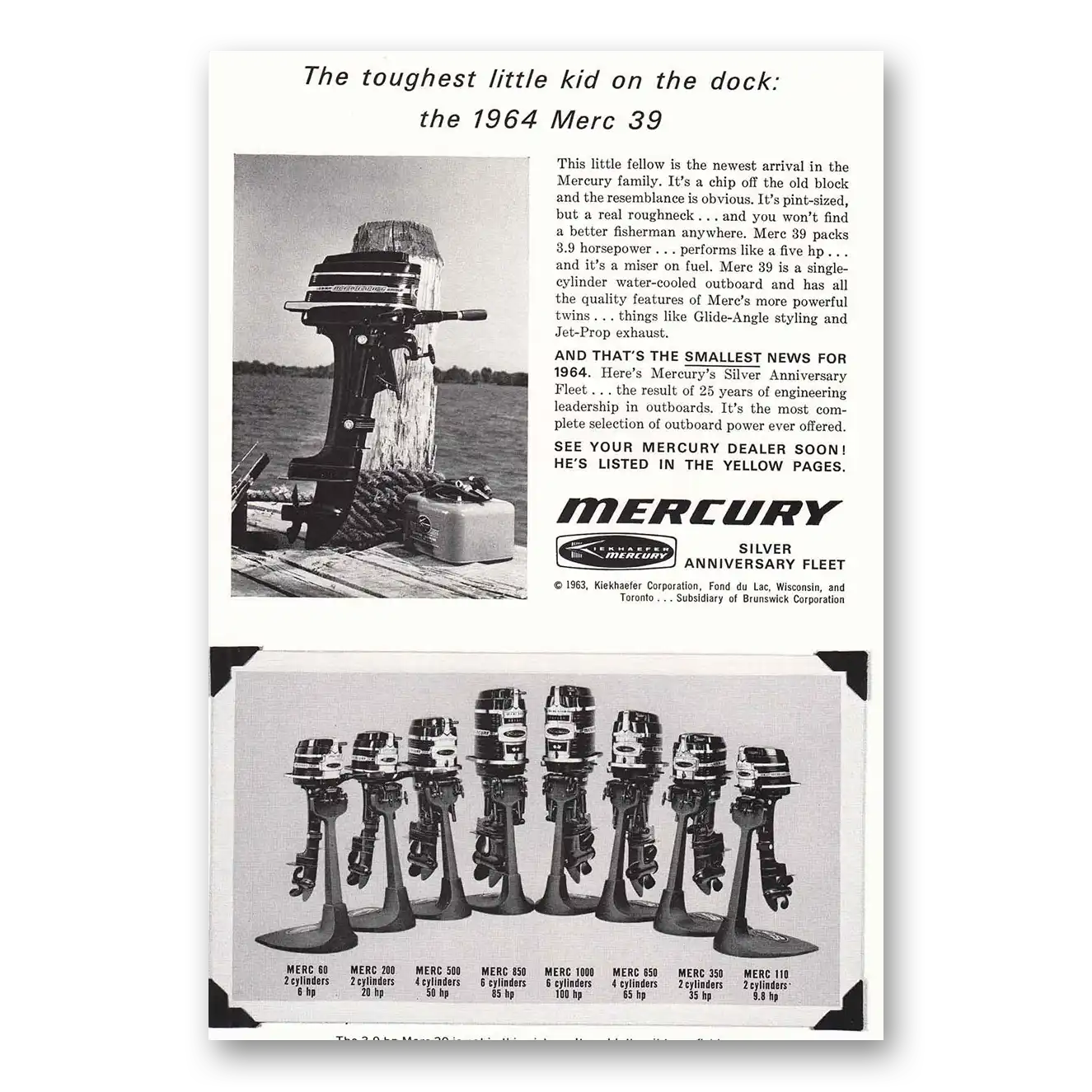 1963 Merc Outboards Merc 39 Toughest Little Kid Vintage Magazine Print Ad