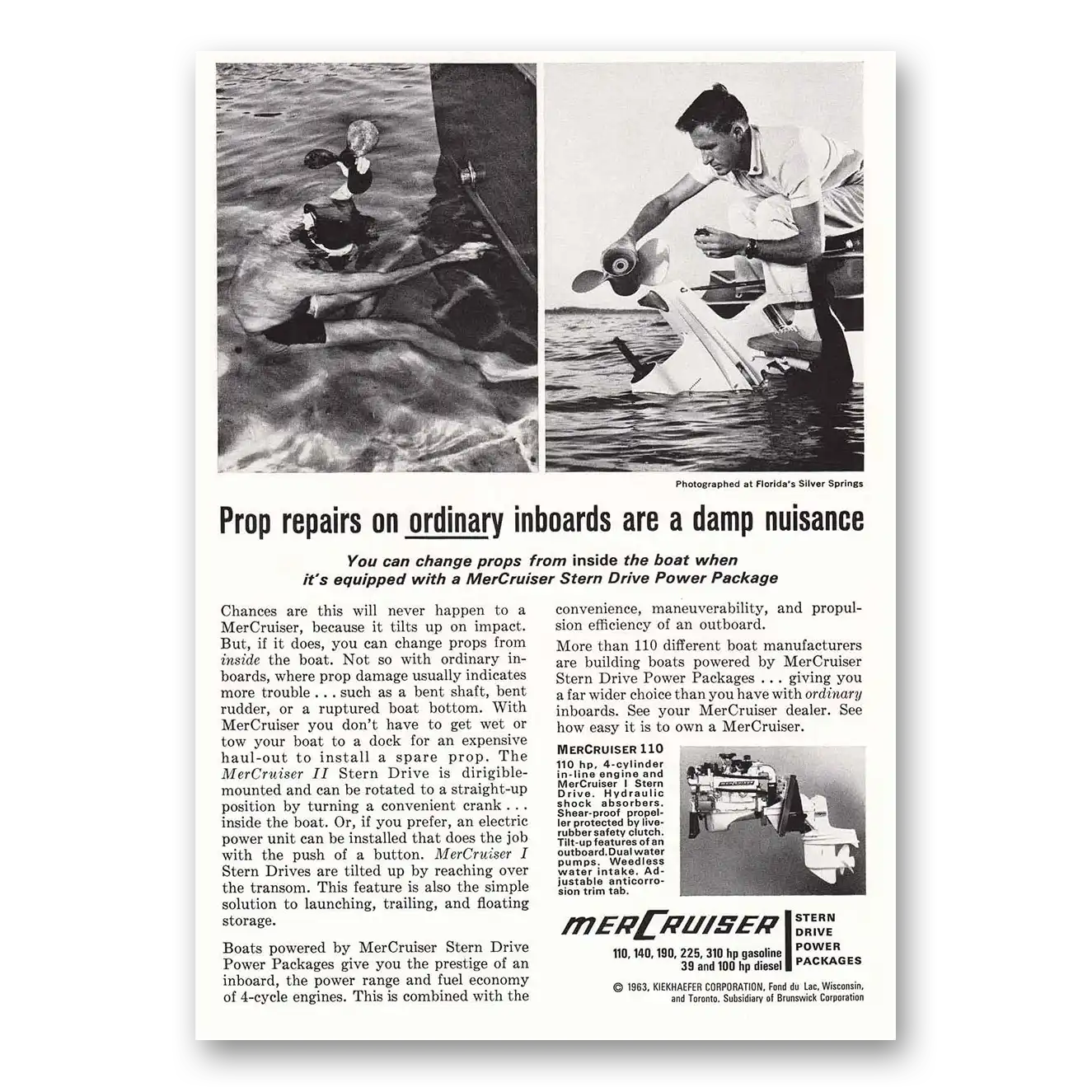 1963 MerCruiser Stern Drive Prop Repairs Ordinary Inboards Damp Nuisance Vintage Magazine Print Ad