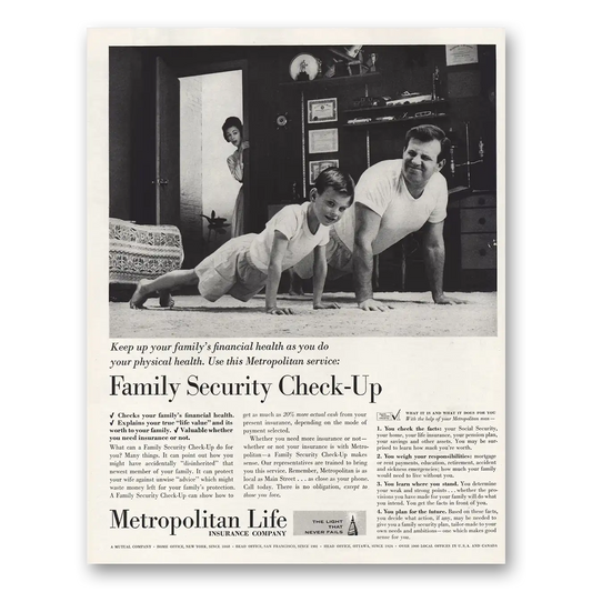 1963 Metropolitan Life Insurance Family Security Check Up Vintage Magazine Print Ad