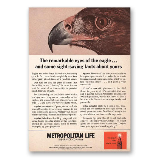 1963 Metropolitan Life Insurance Remarkable Eyes of the Eagle Vintage Magazine Print Ad