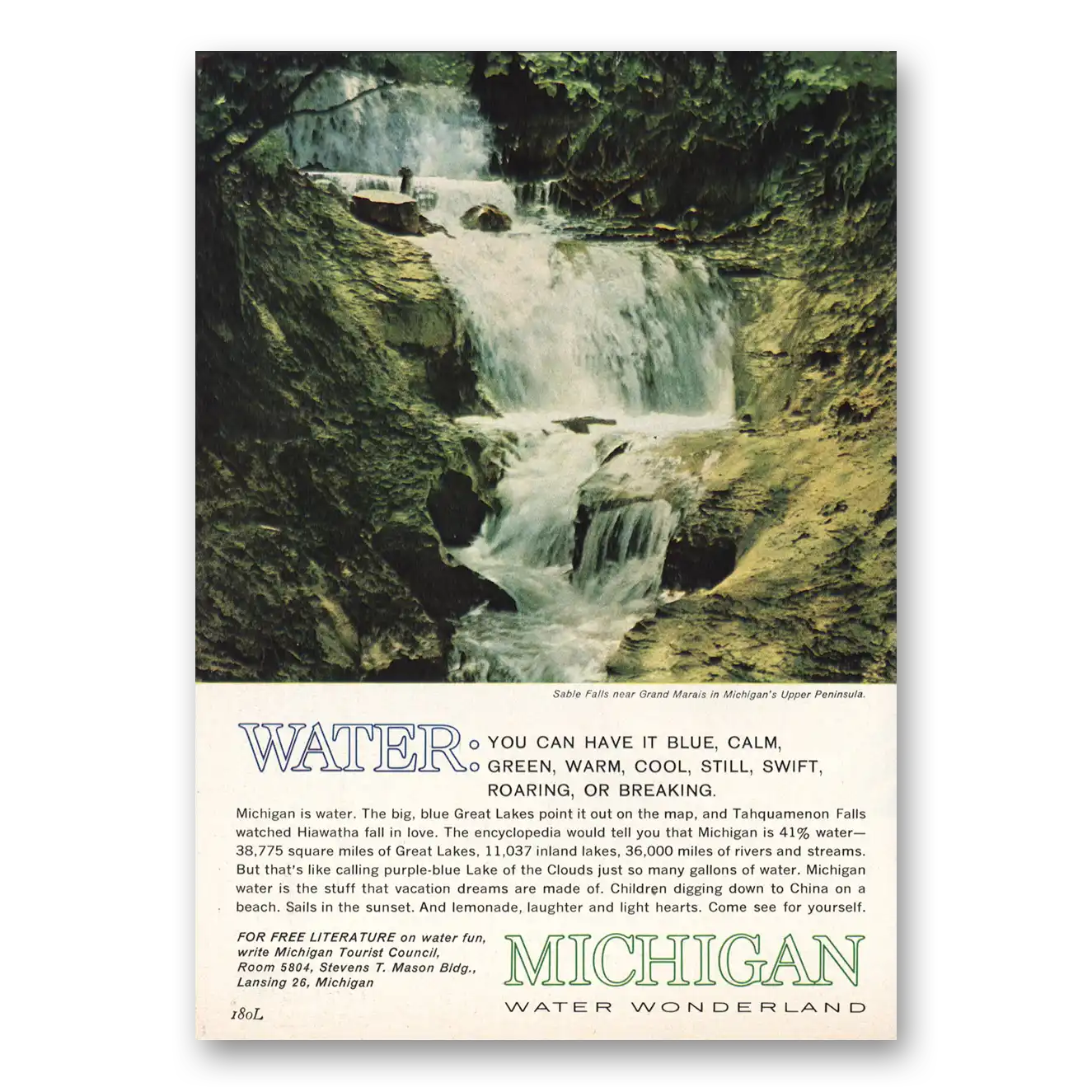 1963 Michigan Water You Can Have It Blue Calm Vintage Magazine Print Ad