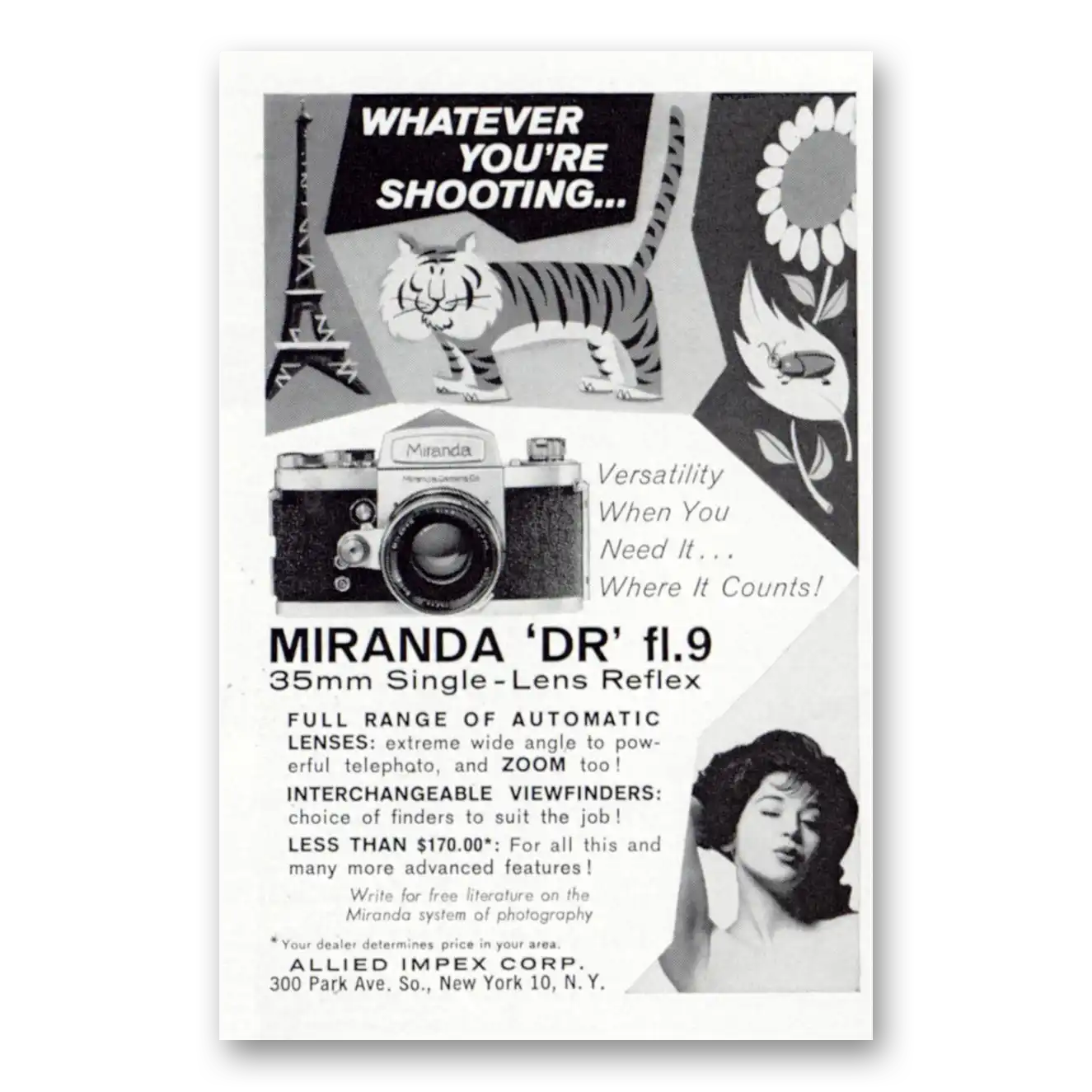 1963 Miranda Camera DR fl9 Eiffel Tower Whatever You're Shooting Vintage Magazine Print Ad