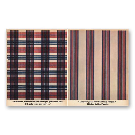 1963 Mission Valley Fabrics Bandipur Plaid Look Like Vintage Magazine Print Ad