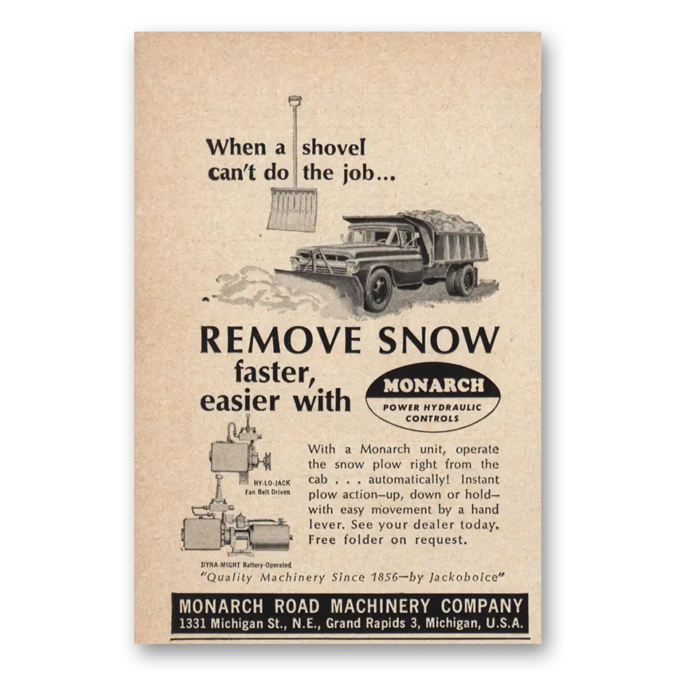 1963 Monarch Road Machinery Remove Snow Vintage Magazine Print Ad