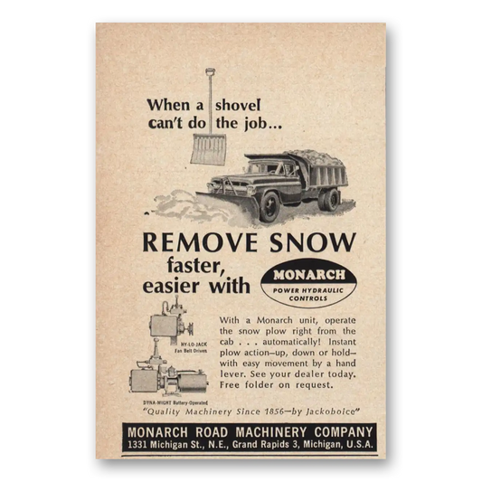 1963 Monarch Road Machinery Remove Snow Vintage Magazine Print Ad