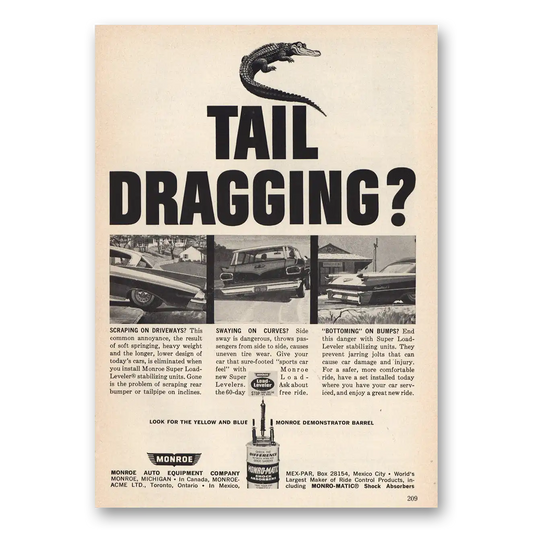 1963 Monroe Auto Equipment Tail Dragging Vintage Magazine Print Ad