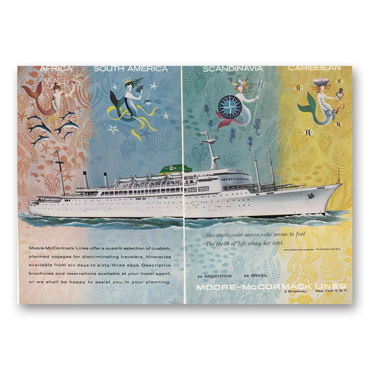 1963 Moore McCormack Lines Custom Planned Voyages Vintage Magazine Print Ad