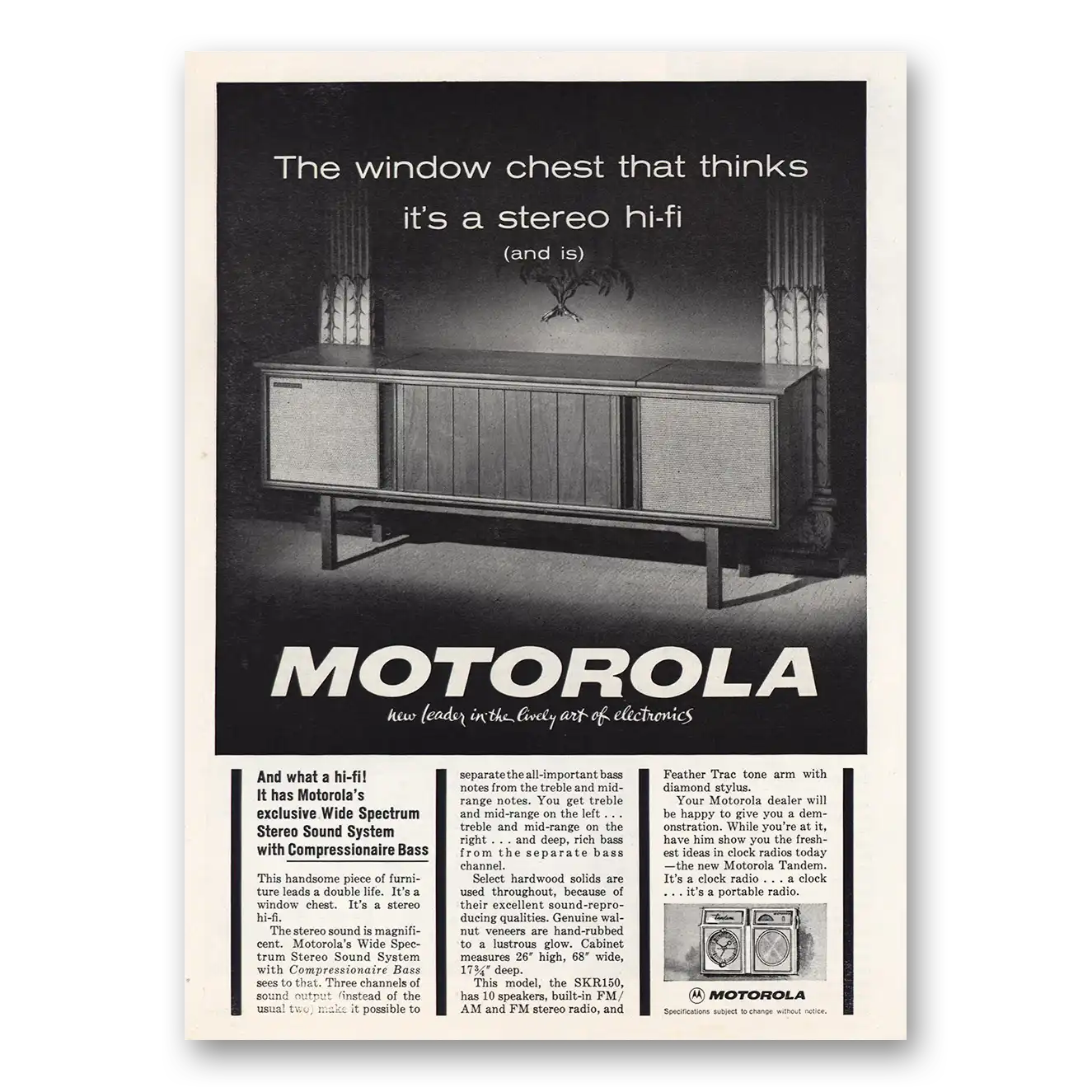 1963 Motorola Stereo Window Chest Thinks Its Stereo Hi Fi Vintage Magazine Print Ad