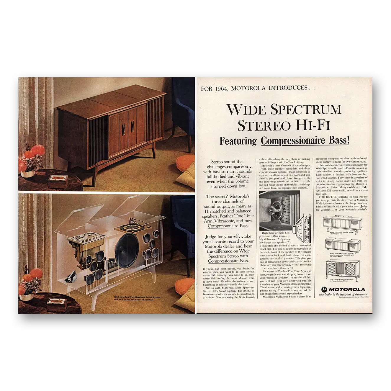 1963 Motorola Stereo Wide Spectrum Stereo Hi Fi Vintage Magazine Print Ad