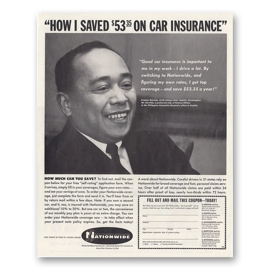 1963 Nationwide Insurance Ernesto Garrido Vintage Magazine Print Ad