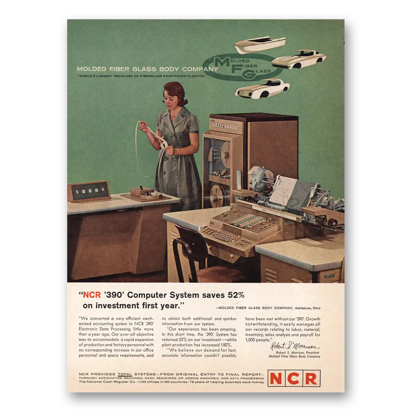 1963 NCR Computers Molded Fiber Glass Body Company Vintage Magazine Print Ad