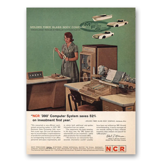 1963 NCR Computers Molded Fiber Glass Body Company Vintage Magazine Print Ad