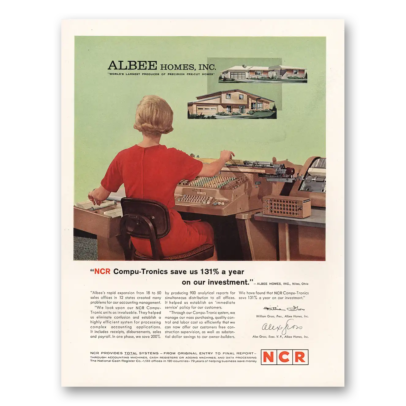 1963 NCR Compu Tronics Albee Homes Vintage Magazine Print Ad