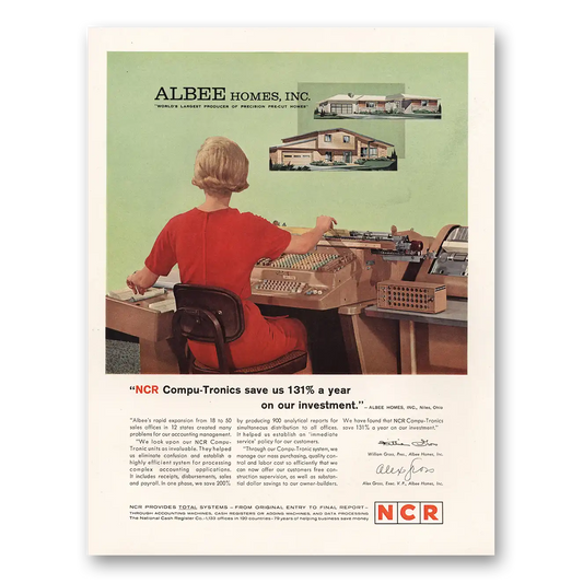 1963 NCR Compu Tronics Albee Homes Vintage Magazine Print Ad