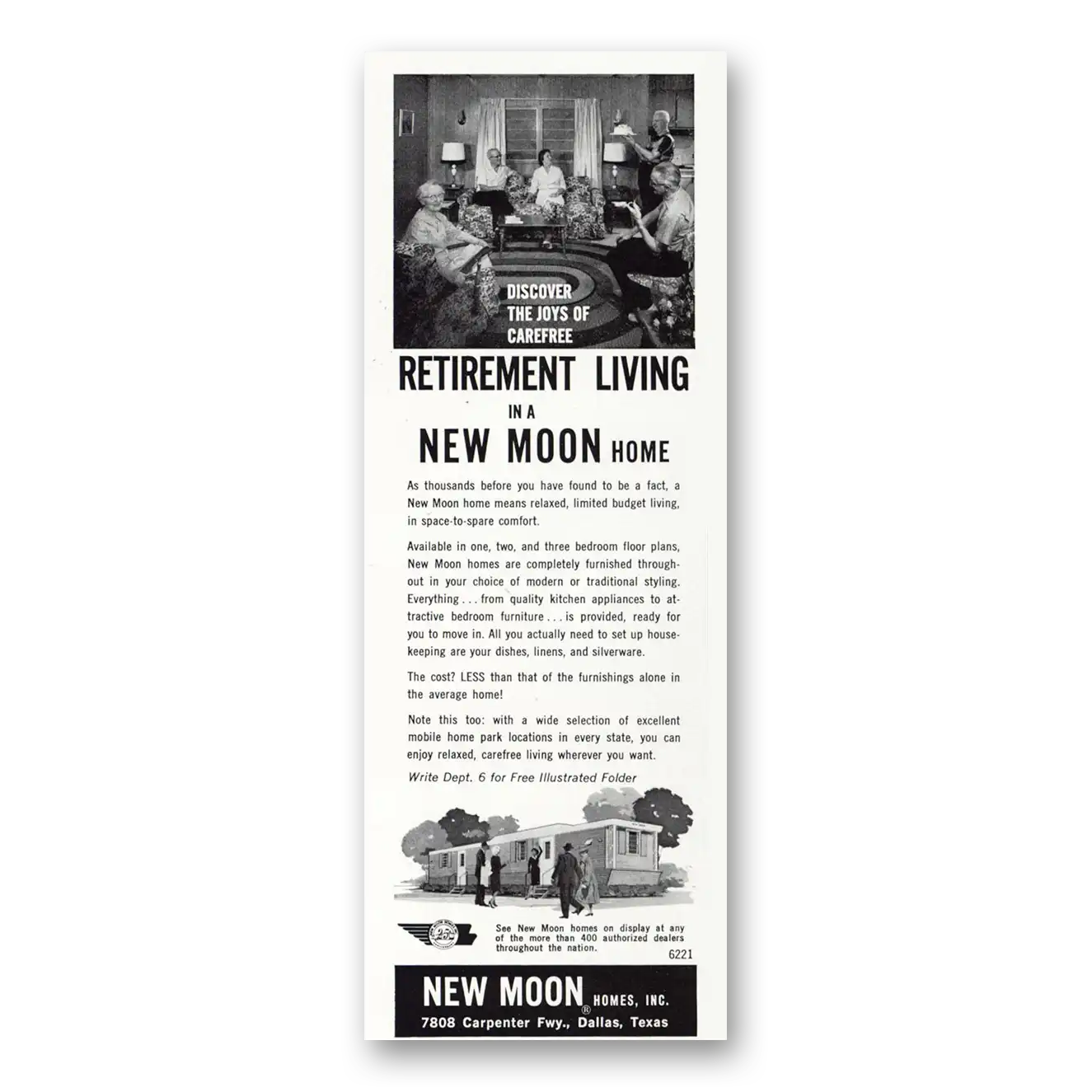 1963 New Moon Homes Retirement Living Vintage Magazine Print Ad