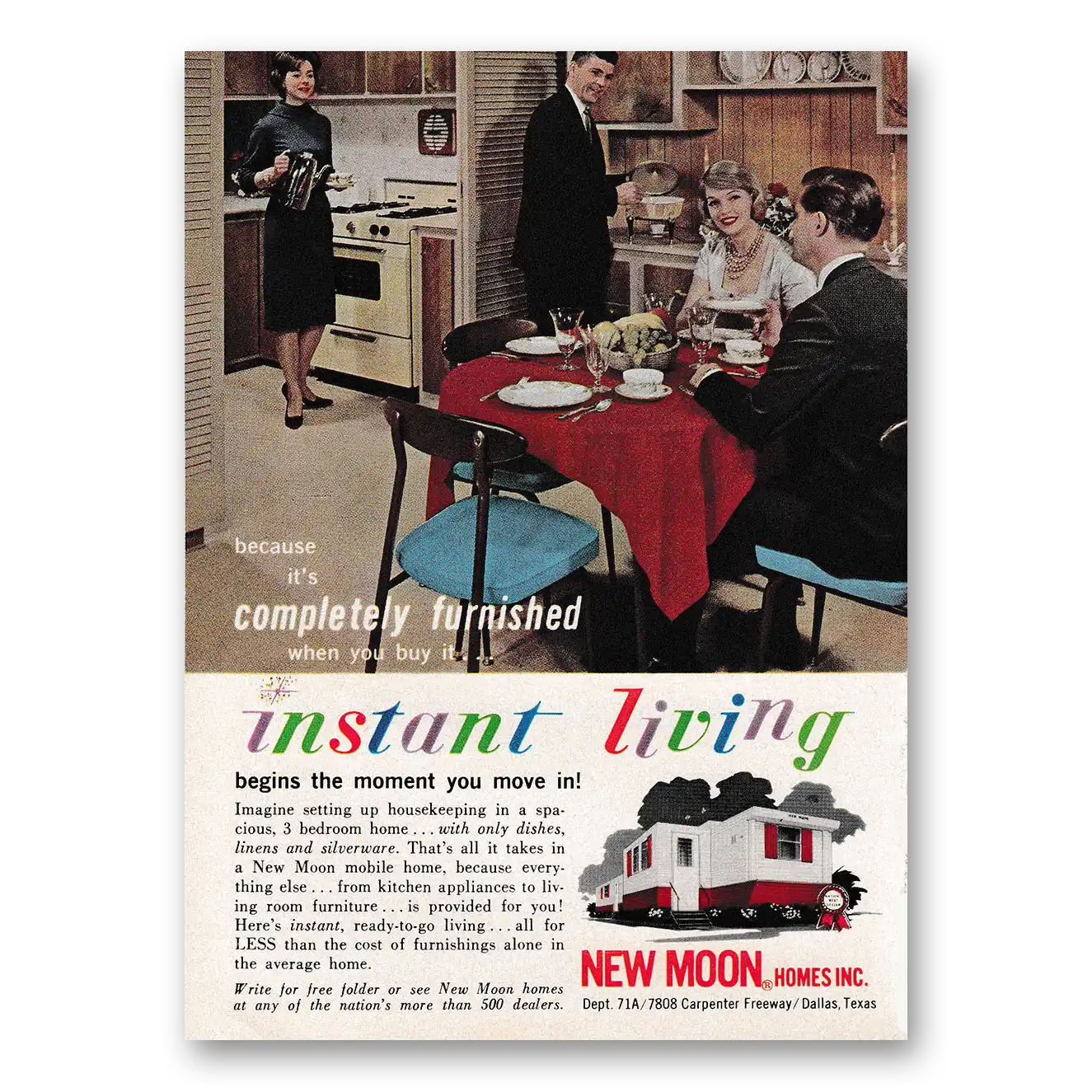 1963 New Moon Homes Completely Furnished Vintage Magazine Print Ad