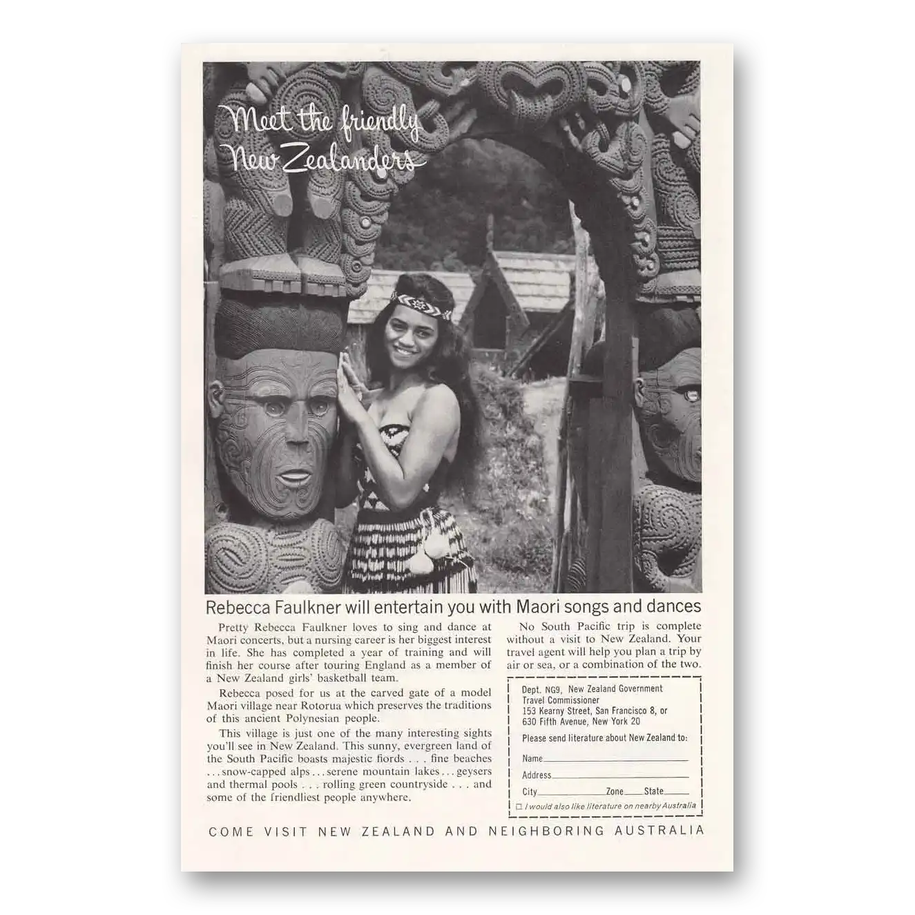 1963 New Zealand Rebecca Faulkner Vintage Magazine Print Ad