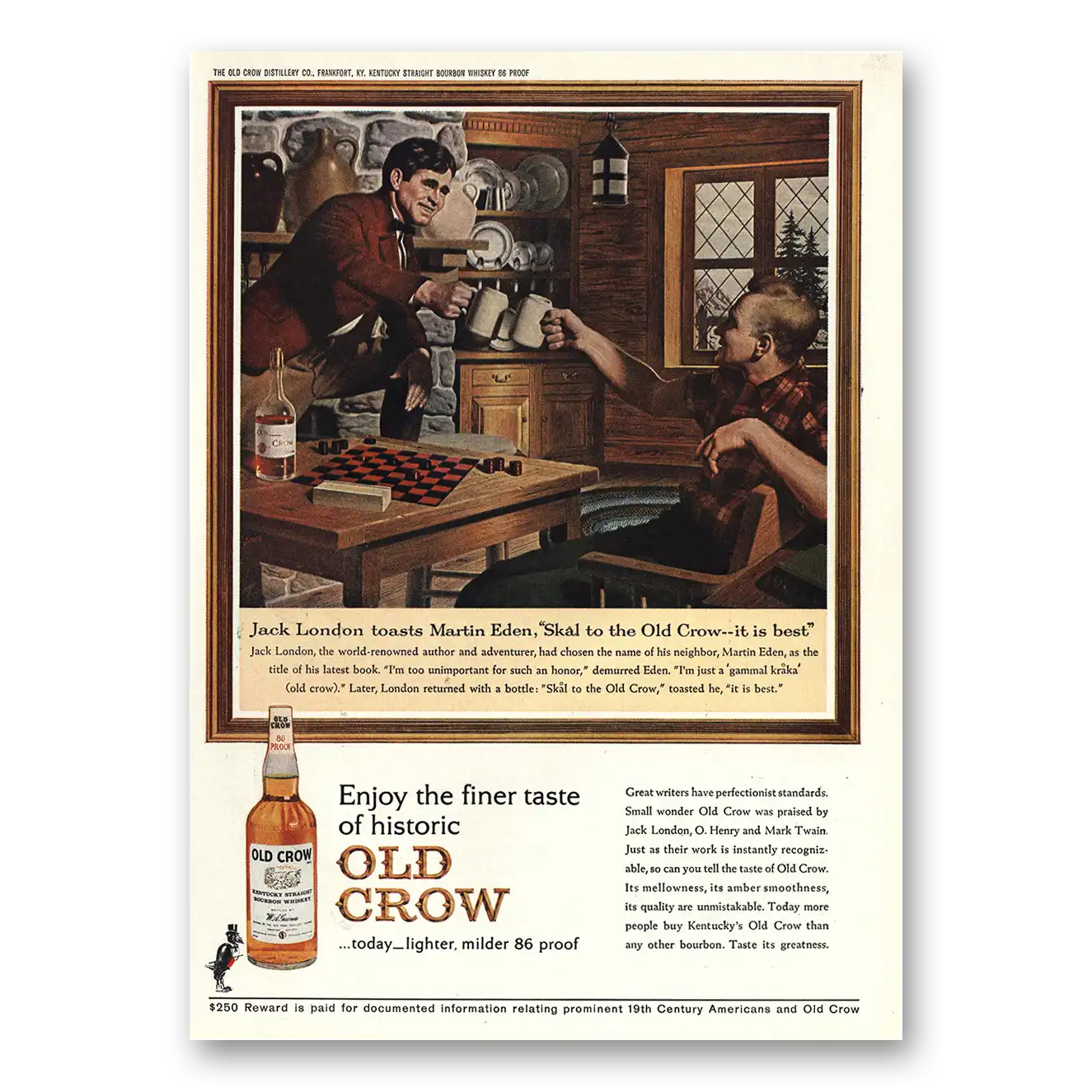 1963 Old Crow Whiskey Jack London Toasts Martin Eden Vintage Magazine Print Ad