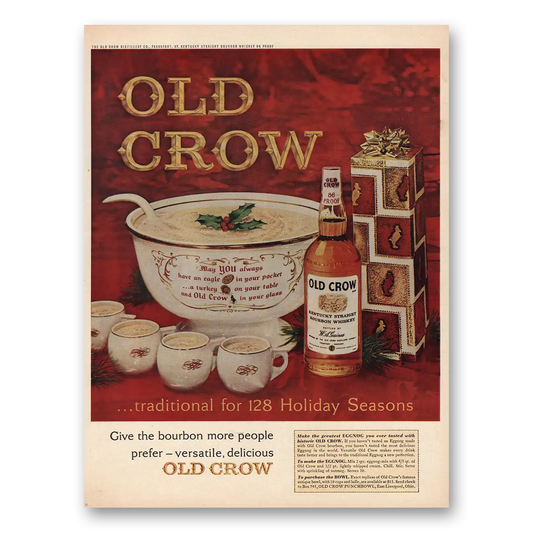 1963 Old Crow Whiskey Traditional 128 Holiday Seasons Vintage Magazine Print Ad