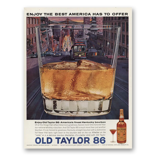 1963 Old Taylor Bourbon Whiskey San Francisco Vintage Magazine Print Ad