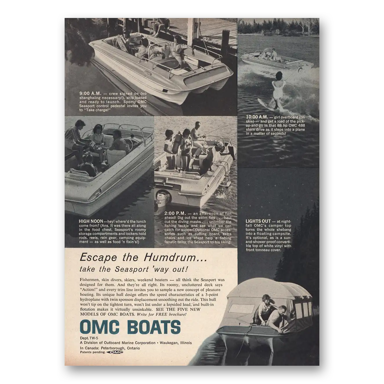 1963 OMC Boats Escape the Humdrum Vintage Magazine Print Ad