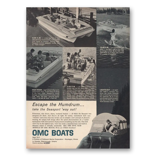 1963 OMC Boats Escape the Humdrum Vintage Magazine Print Ad