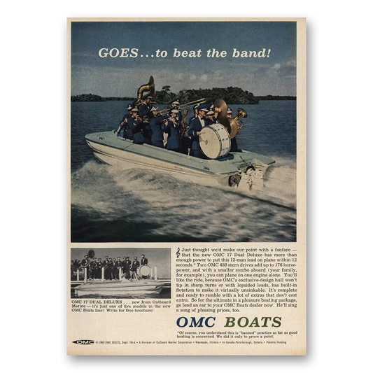 1963 OMC Boats Goes To the Beat of the Band Vintage Magazine Print Ad