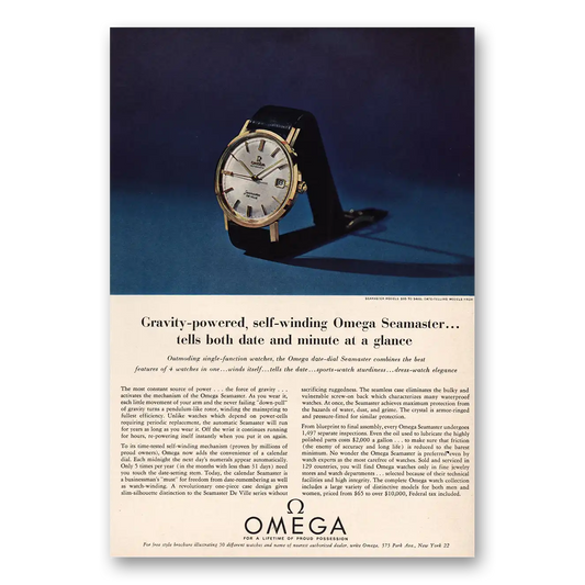 1963 Omega Watch Gravity Powered Vintage Magazine Print Ad