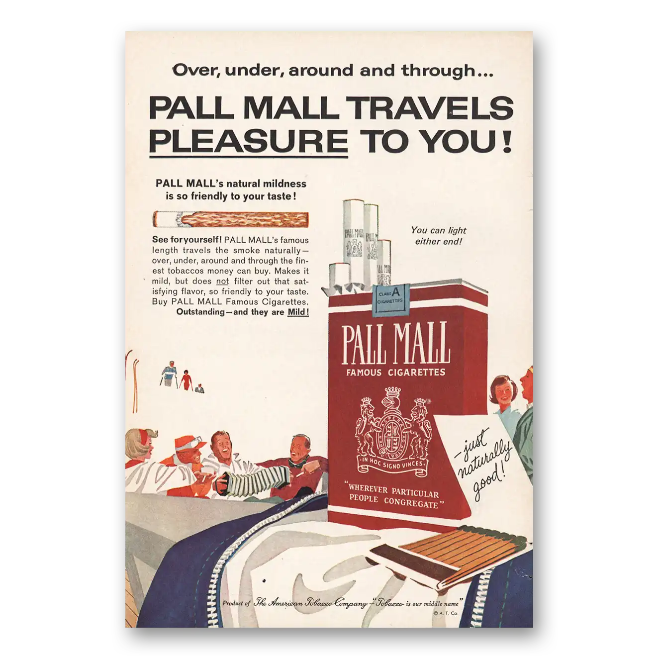 1963 Pall Mall Cigarettes Travels Pleasure Vintage Magazine Print Ad