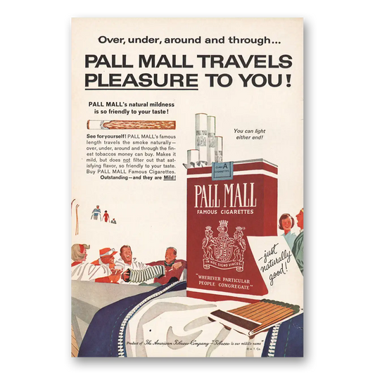 1963 Pall Mall Cigarettes Travels Pleasure Vintage Magazine Print Ad