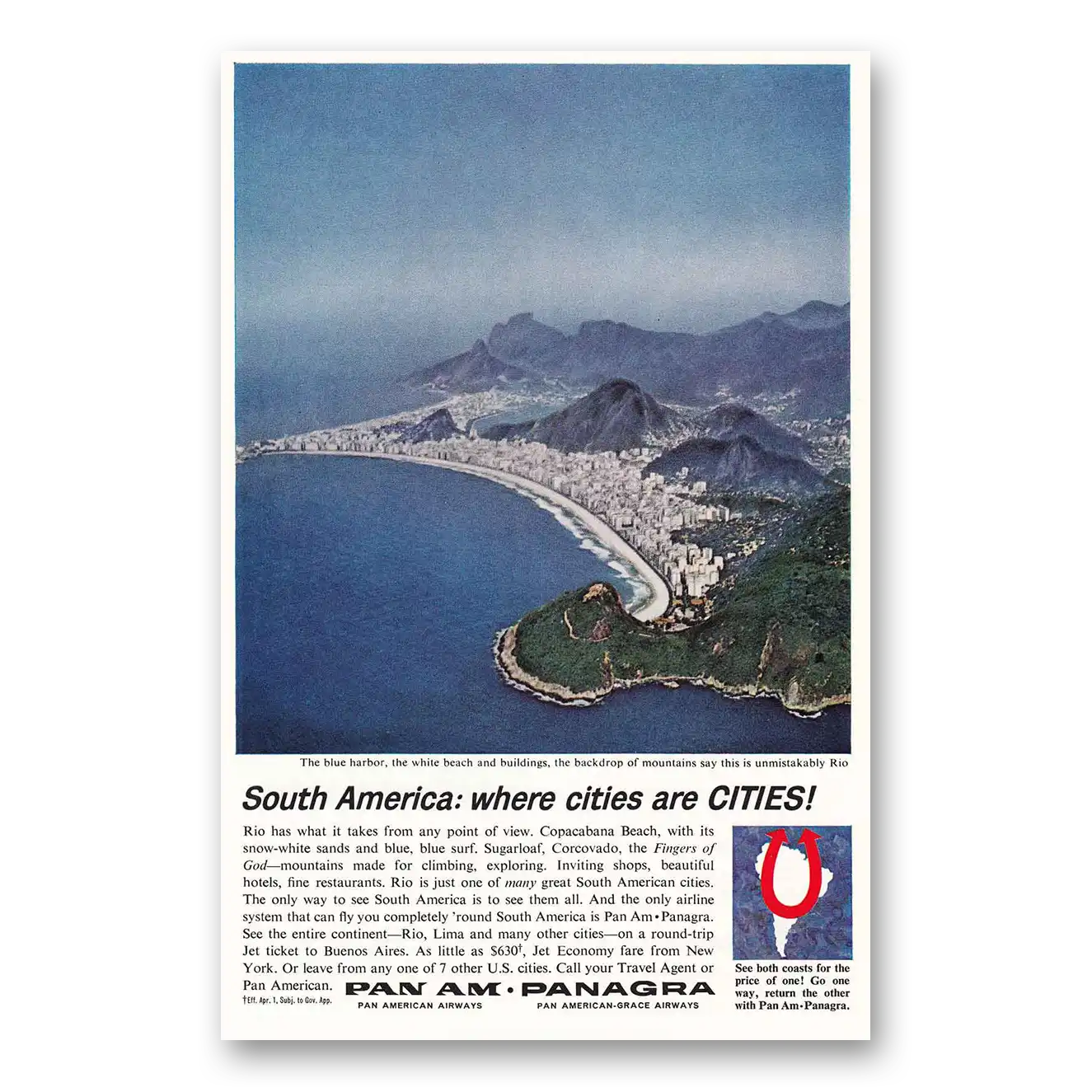 1963 Pan Am Rio South America Vintage Magazine Print Ad