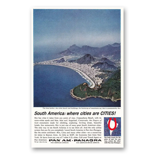 1963 Pan Am Rio South America Vintage Magazine Print Ad