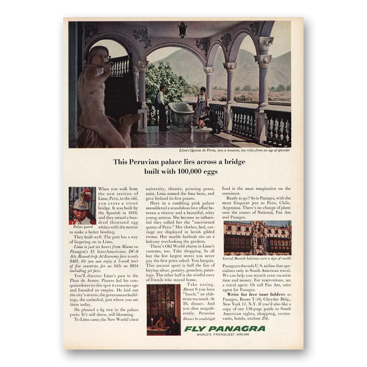 1963 Panagra Airlines Peruvian Palace Lies Across a Bridge Vintage Magazine Print Ad