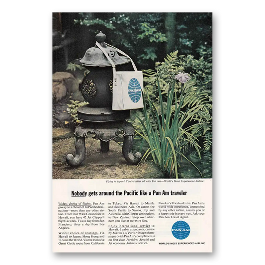 1963 Pan Am Nobody Gets Around the Pacific Vintage Magazine Print Ad