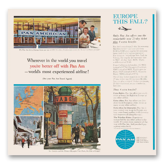 1963 Pan Am Wherever in the World You Travel Vintage Magazine Print Ad