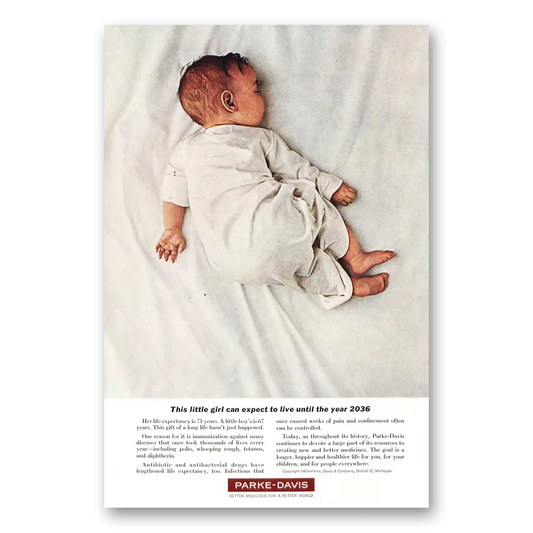 1963 Parke-Davis Little Girl Can Expect to Live Vintage Magazine Print Ad
