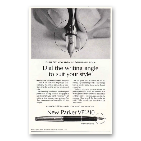 1963 Parker VP Pen Dial the Writing Angle Vintage Magazine Print Ad