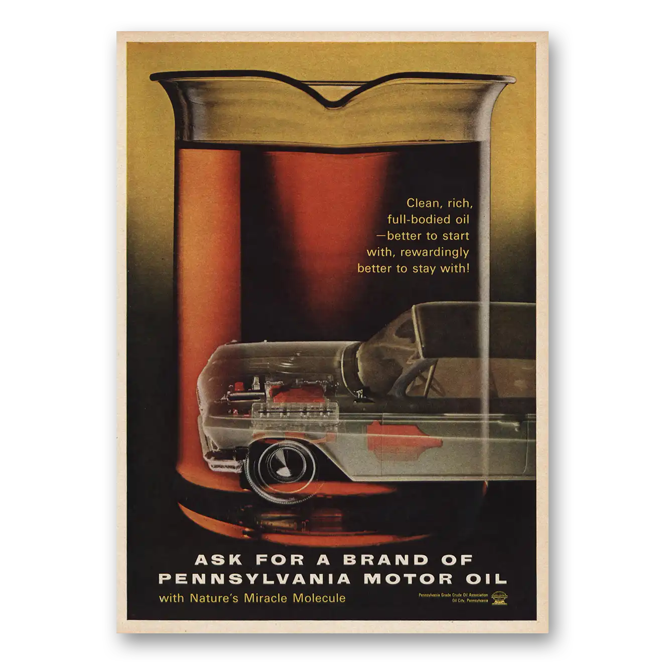 1963 Pennsylvania Motor Oil Clean Rich Full Bodied Vintage Magazine Print Ad