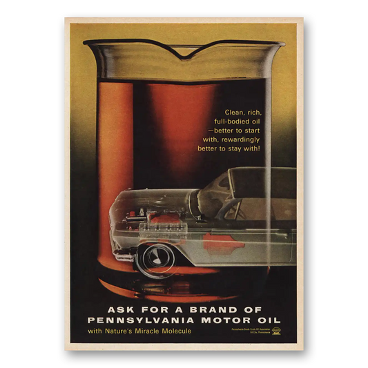 1963 Pennsylvania Motor Oil Clean Rich Full Bodied Vintage Magazine Print Ad