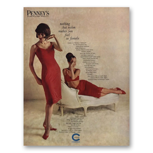 1963 JcPenney Nothing But Nylon Makes You Feel So Female Vintage Magazine Print Ad