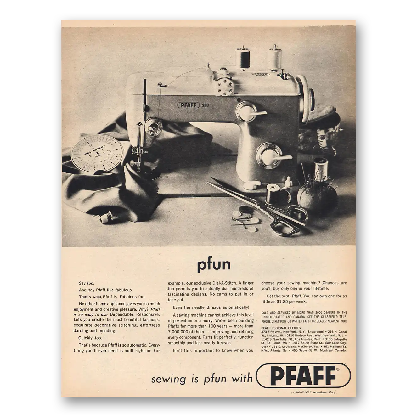 1963 Pfaff Sewing Machines Pfun Say Fun Vintage Magazine Print Ad