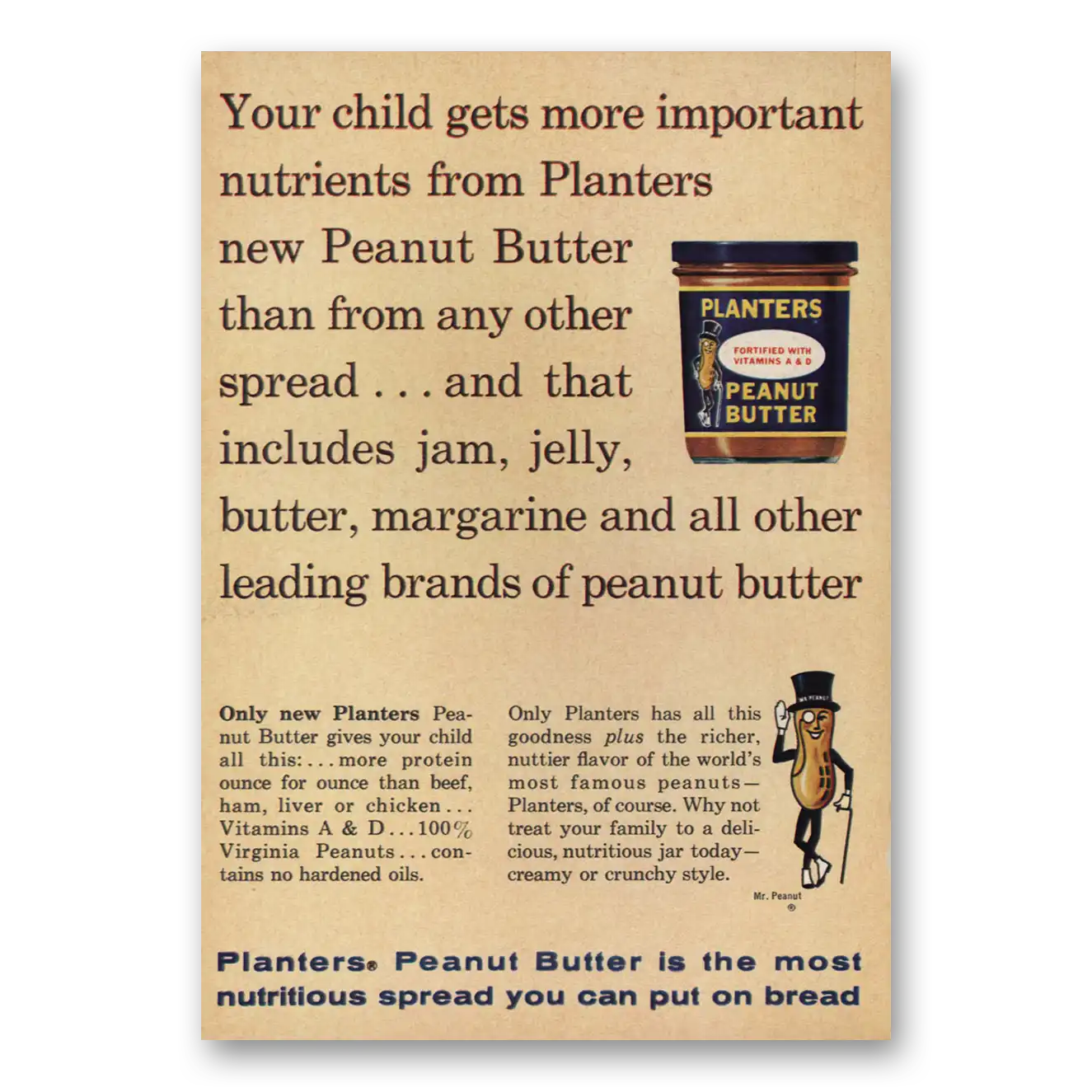 1963 Planters Peanut Butter Child Gets More Important Nutrients Vintage Magazine Print Ad